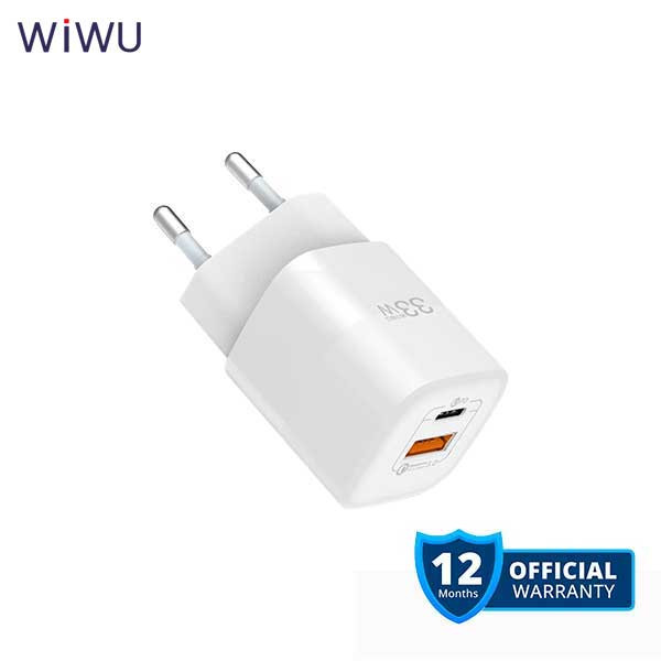 WiWU 33W Gan Fast Charger USB-C + QC3.0 Power Adapter- White Color