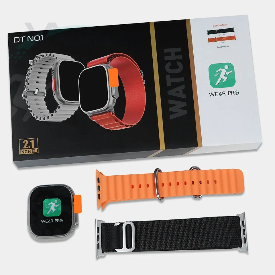 DT8 Ultra Max Smartwatch With Double Straps- Black & Orange